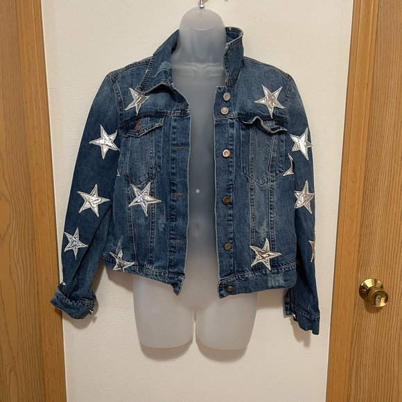 Bagatelle Blue Jean Jacket with Silver Star Accents - Picture 2 of 9